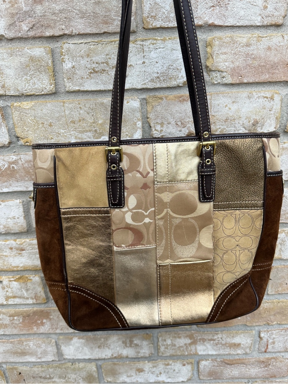 Coach Vintage Y2K Patchwork Signature Leather Suede Tote Bag w/ Hang Tag